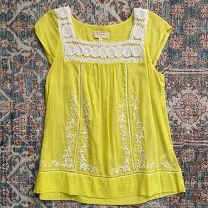 Embroidered Chartreuse Anthropologie Blouse